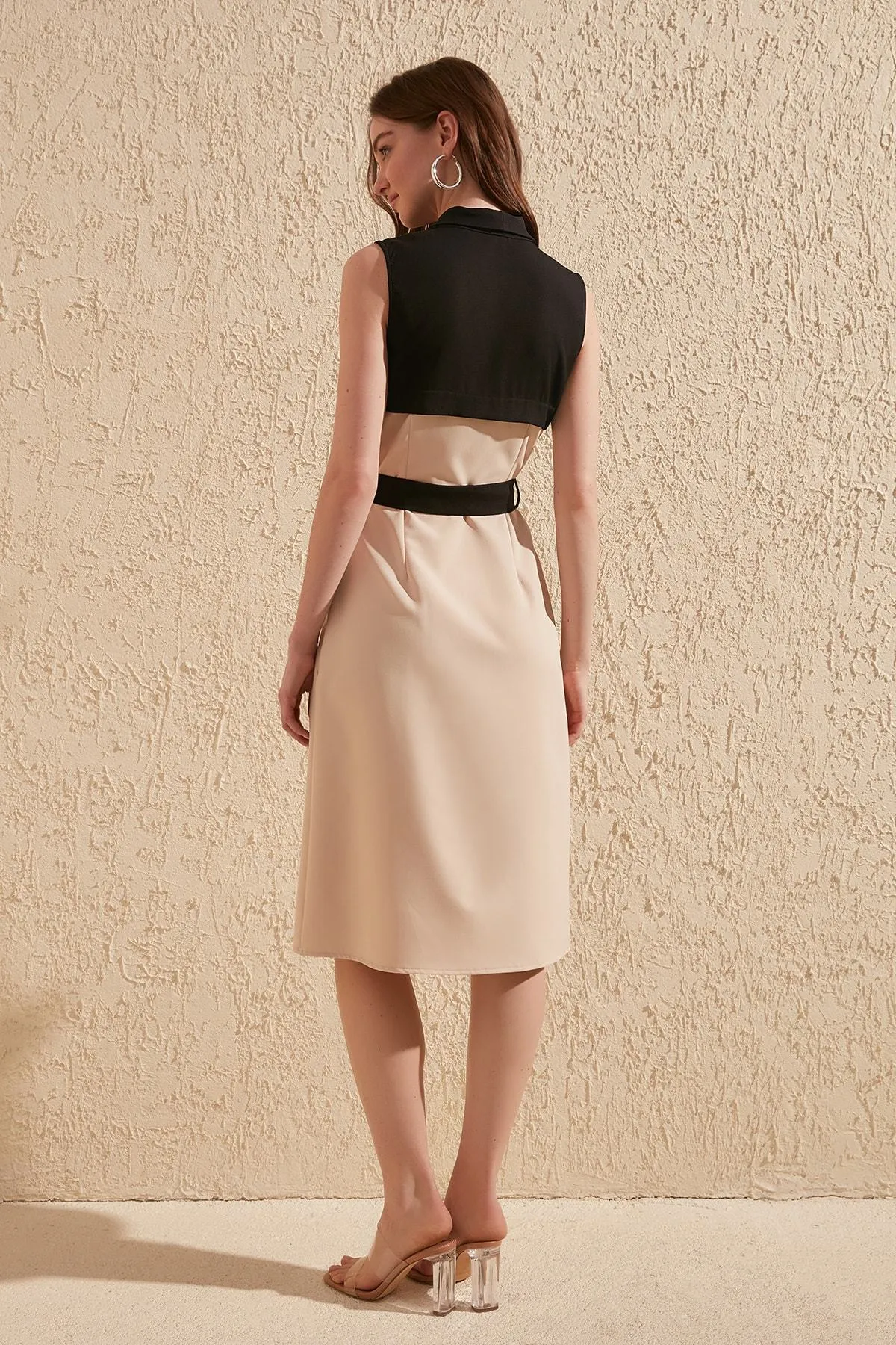 16364 Beige Colour Block Dress