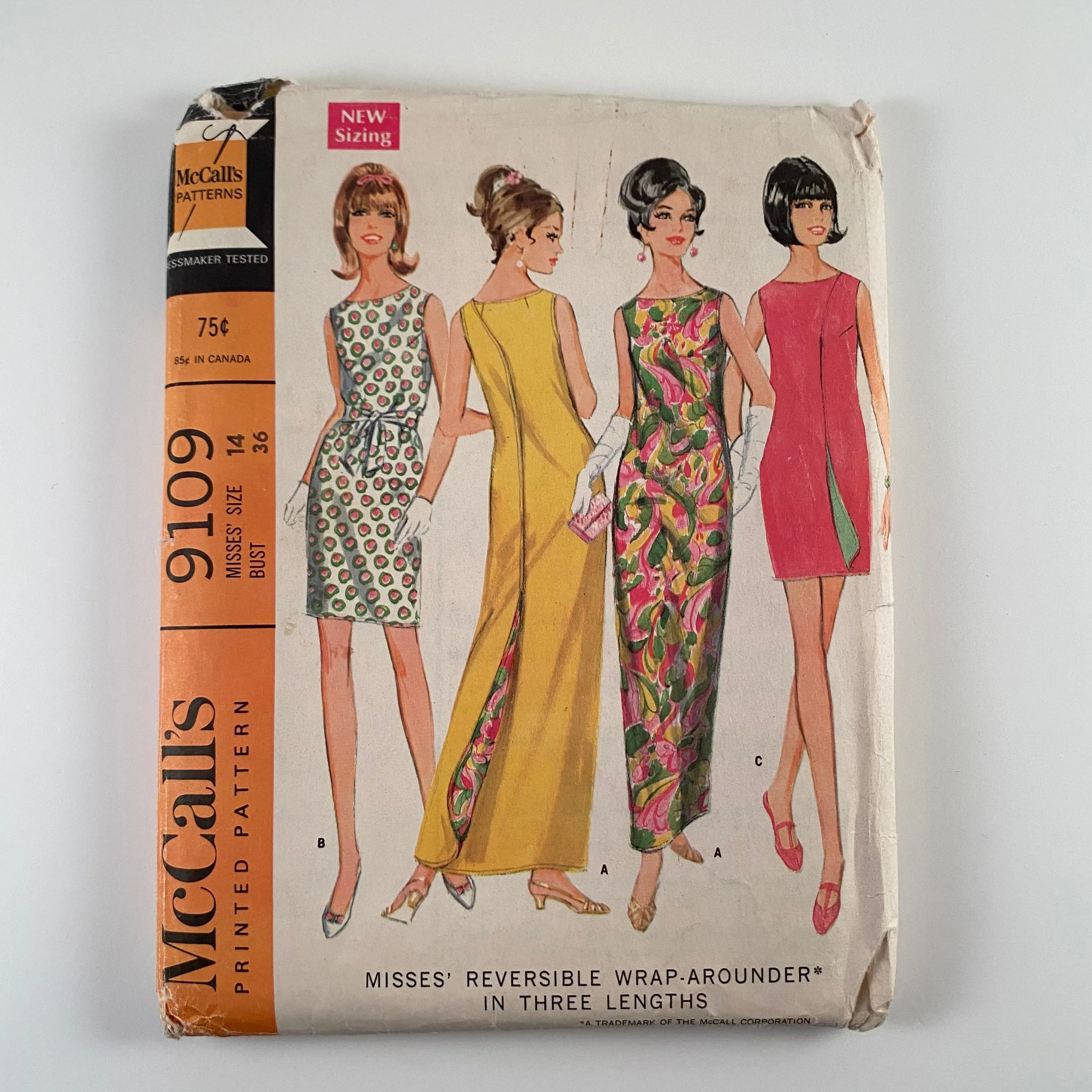 1960s McCall's Reversible Wrap-Arounder Dress Pattern 9109- Uncut