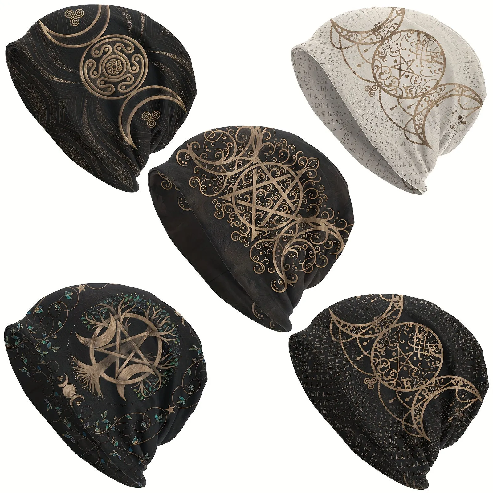 1pc Exquisite Triple Moon Triple Goddess Golden Star Windproof Thin Skullies Beanie Hat - Fashionable Skullies & Beanies for Women and Men with Unique Design and Ideal Gift Choice