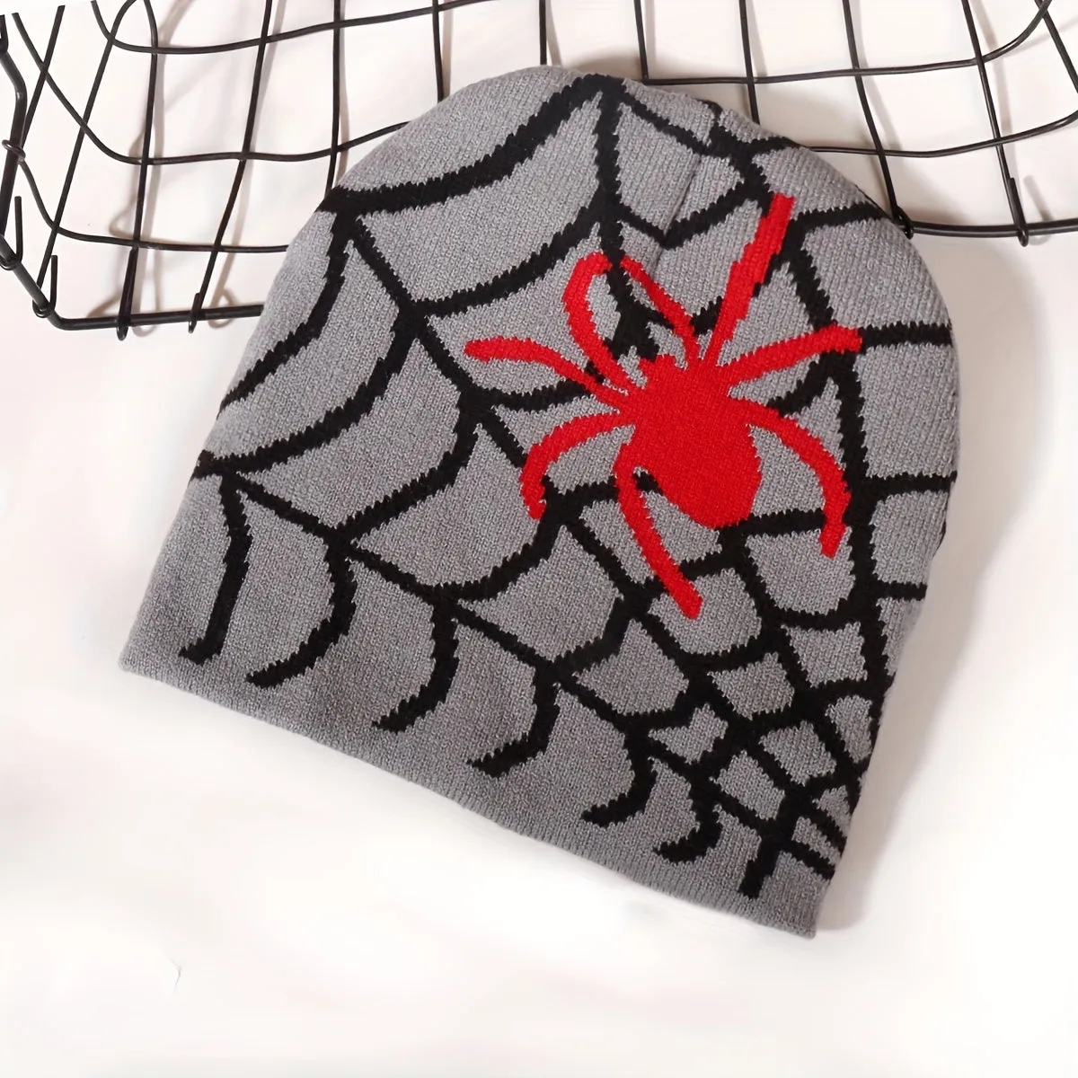 1pc Stylish Spider Web Knit Beanie Hat - Windproof Ear Protection, Fashionable Design, Ideal for Outdoor Activities, Halloween and Christmas Parties, Perfect Gift Choice for Friends and Family