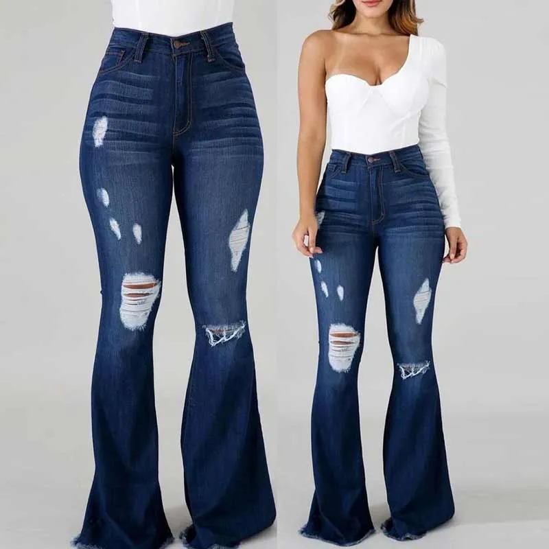 90s Vintage High Waist Ripped Flare Leg Jeans