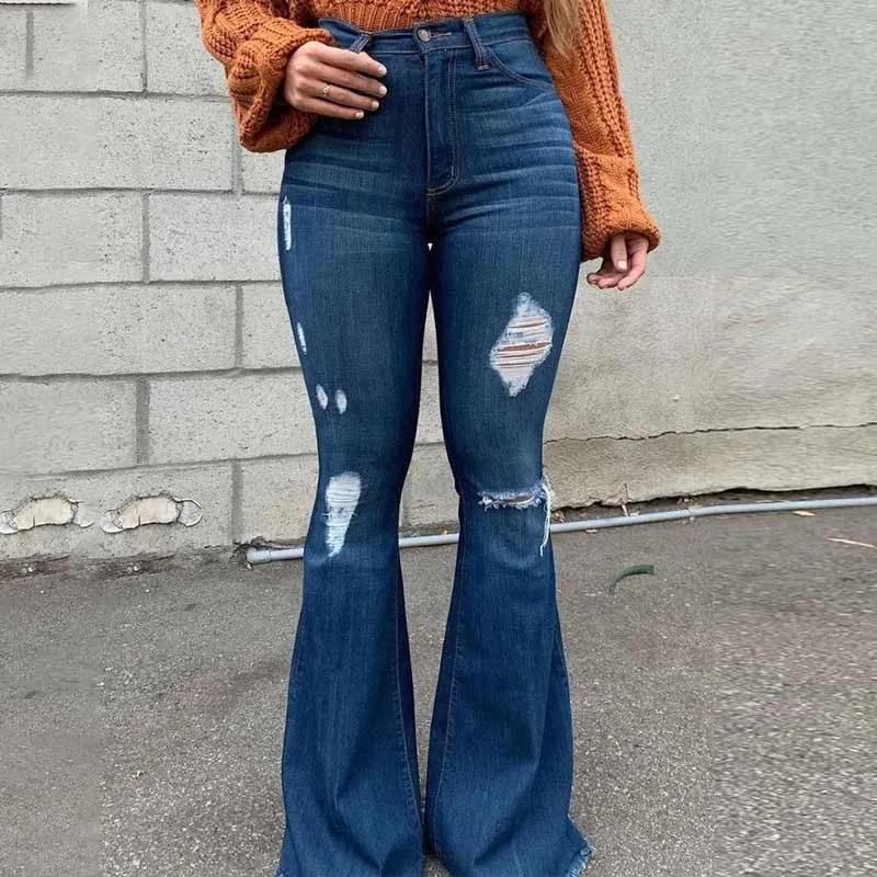 90s Vintage High Waist Ripped Flare Leg Jeans