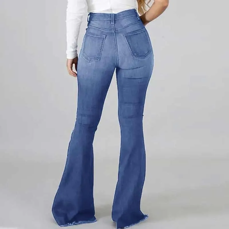 90s Vintage High Waist Ripped Flare Leg Jeans