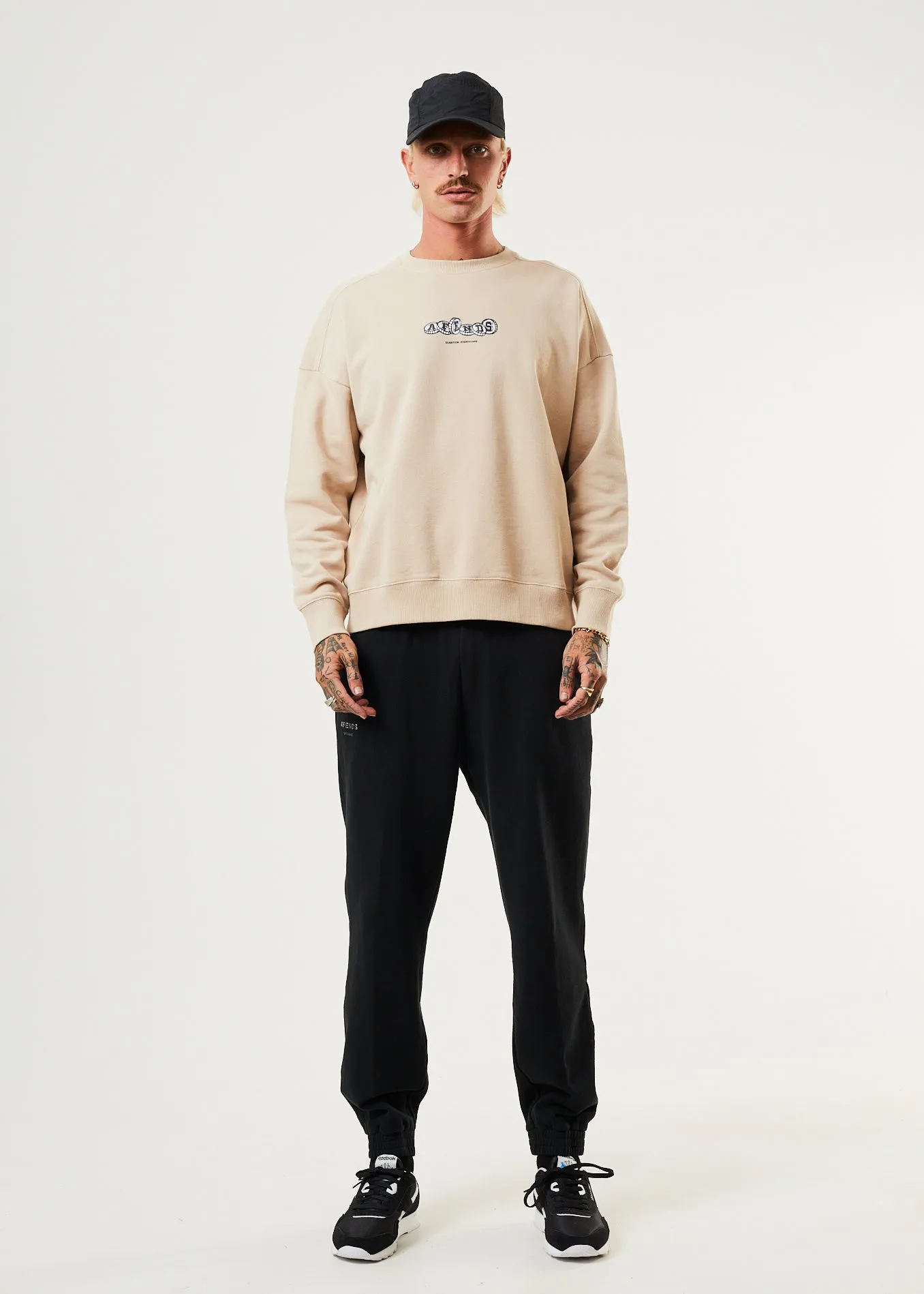 AFENDS Mens Crypto - Crew Neck Jumper - Bone