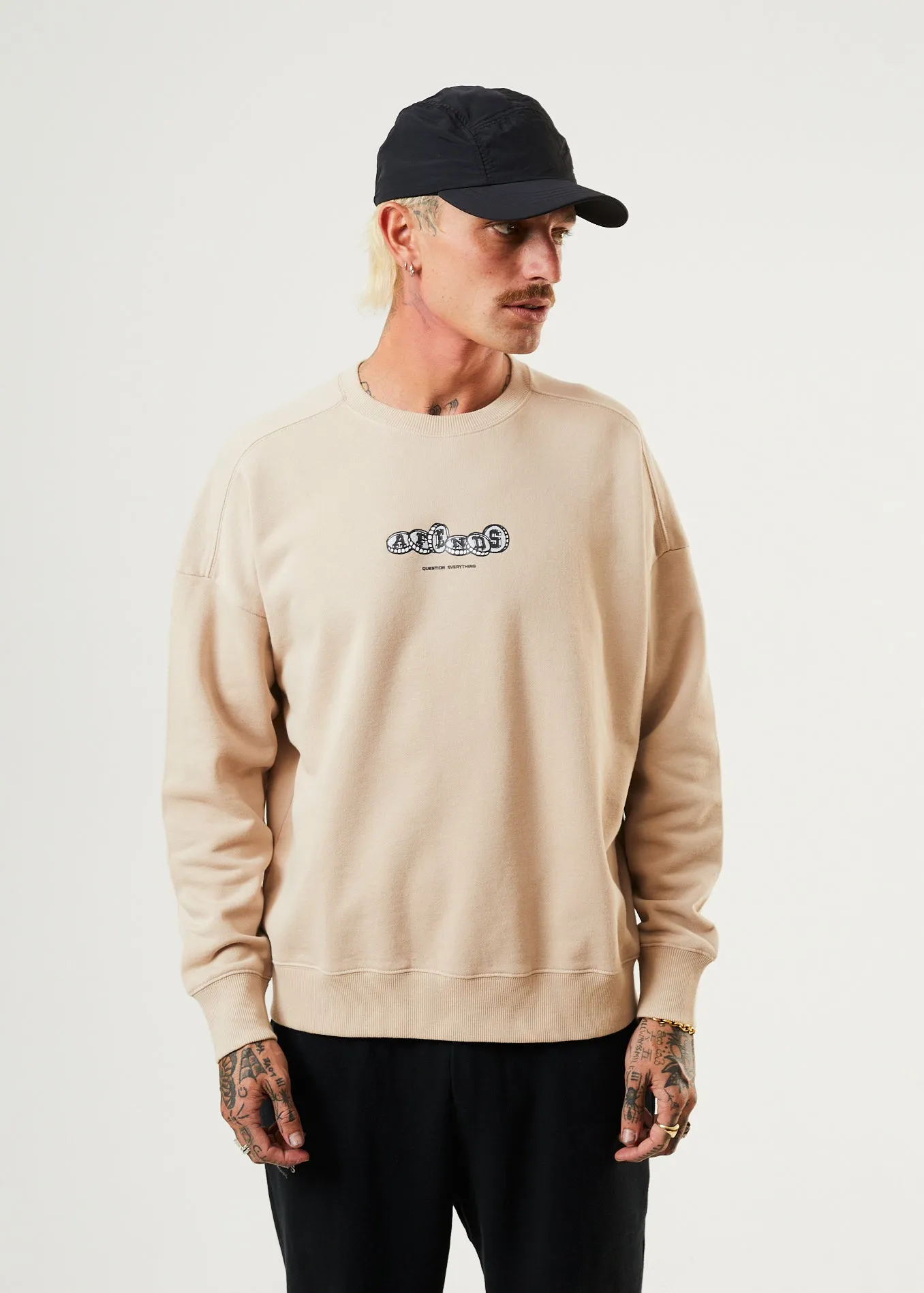 AFENDS Mens Crypto - Crew Neck Jumper - Bone