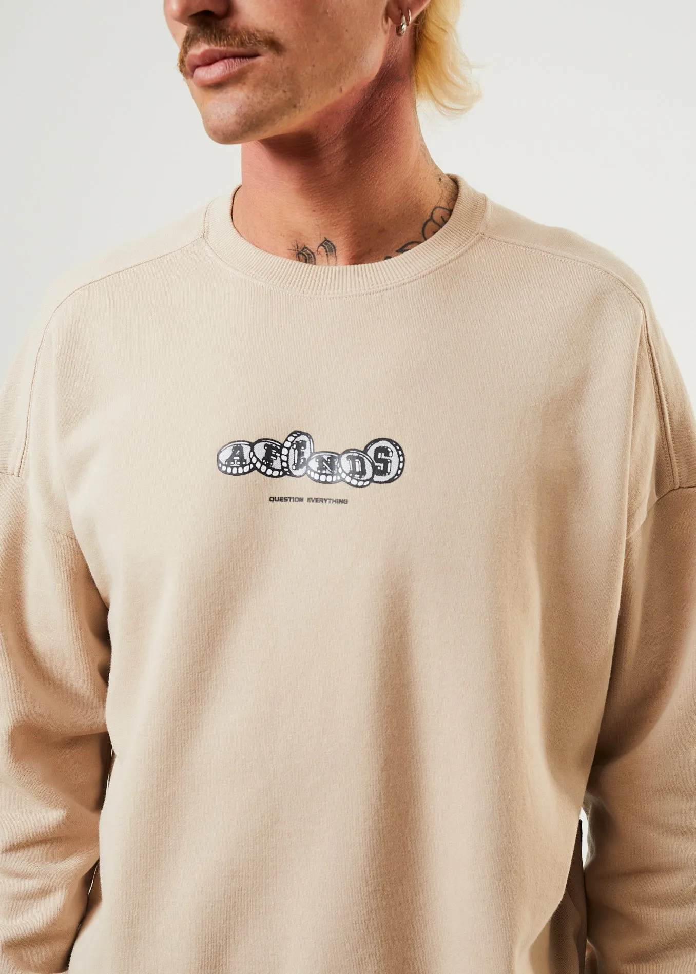 AFENDS Mens Crypto - Crew Neck Jumper - Bone