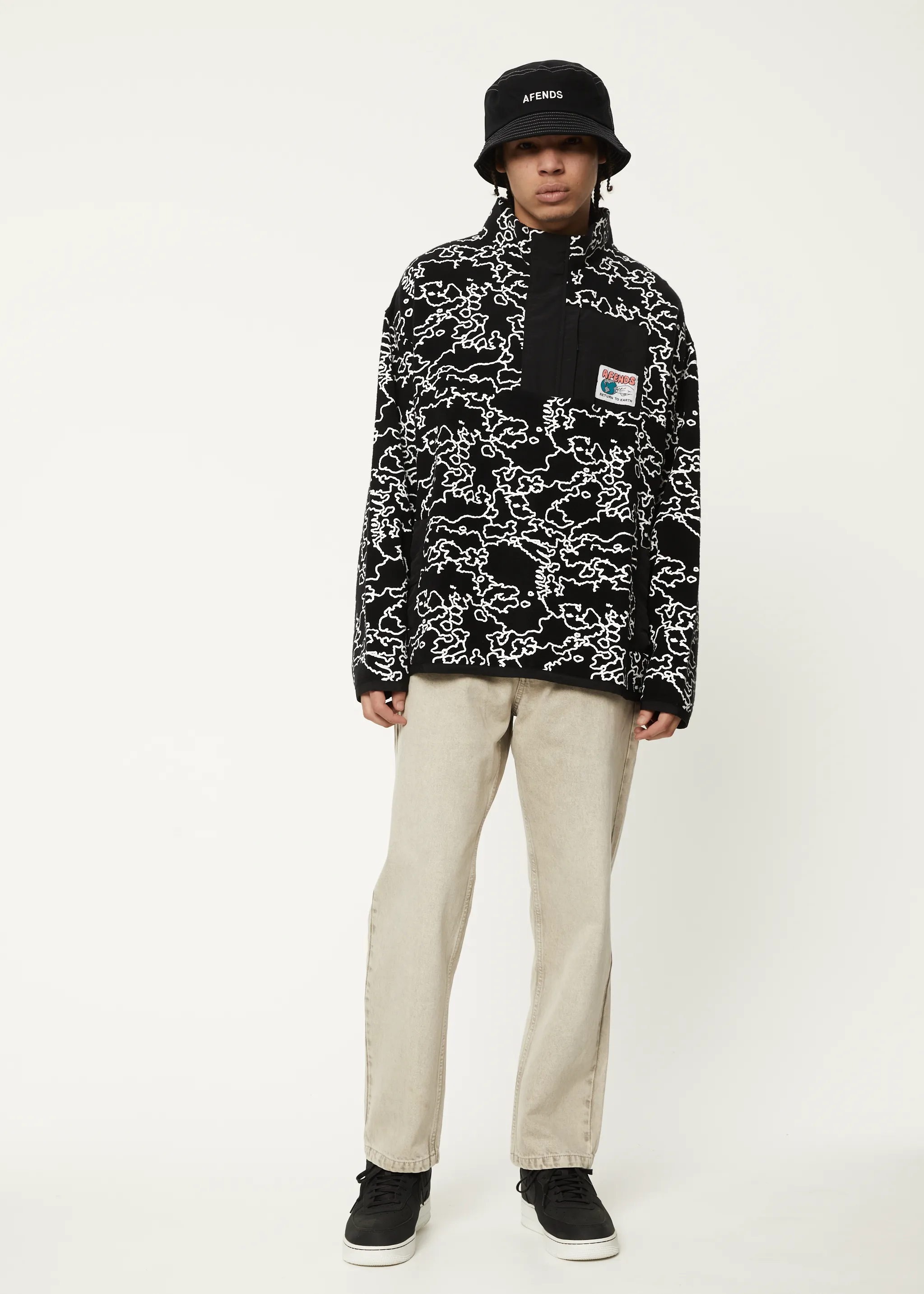 AFENDS Mens Script - Fleece Pullover - Black Camo