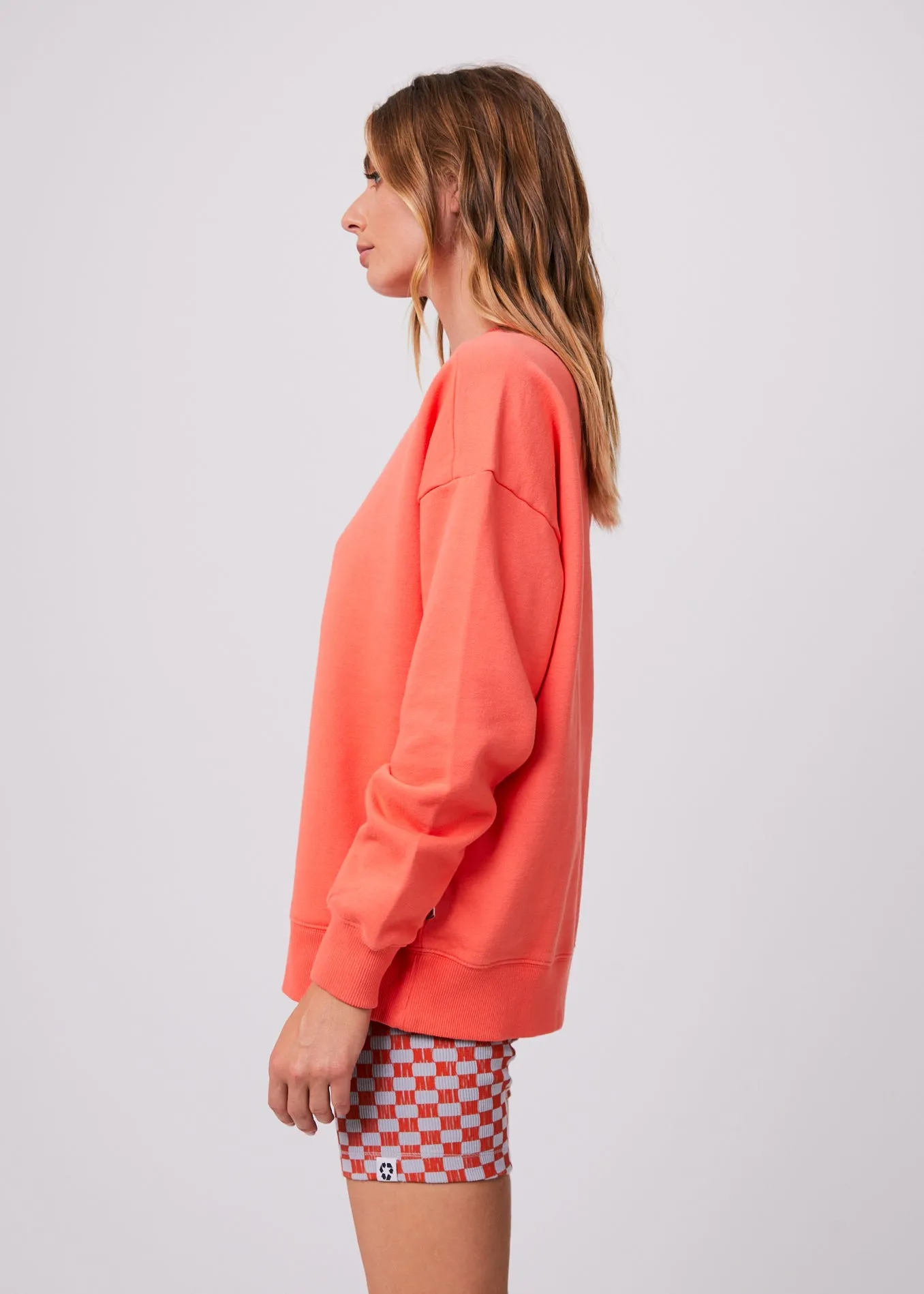 Afends Womens Carvings - Recycled Slouchy Crew Neck Jumper - Coral