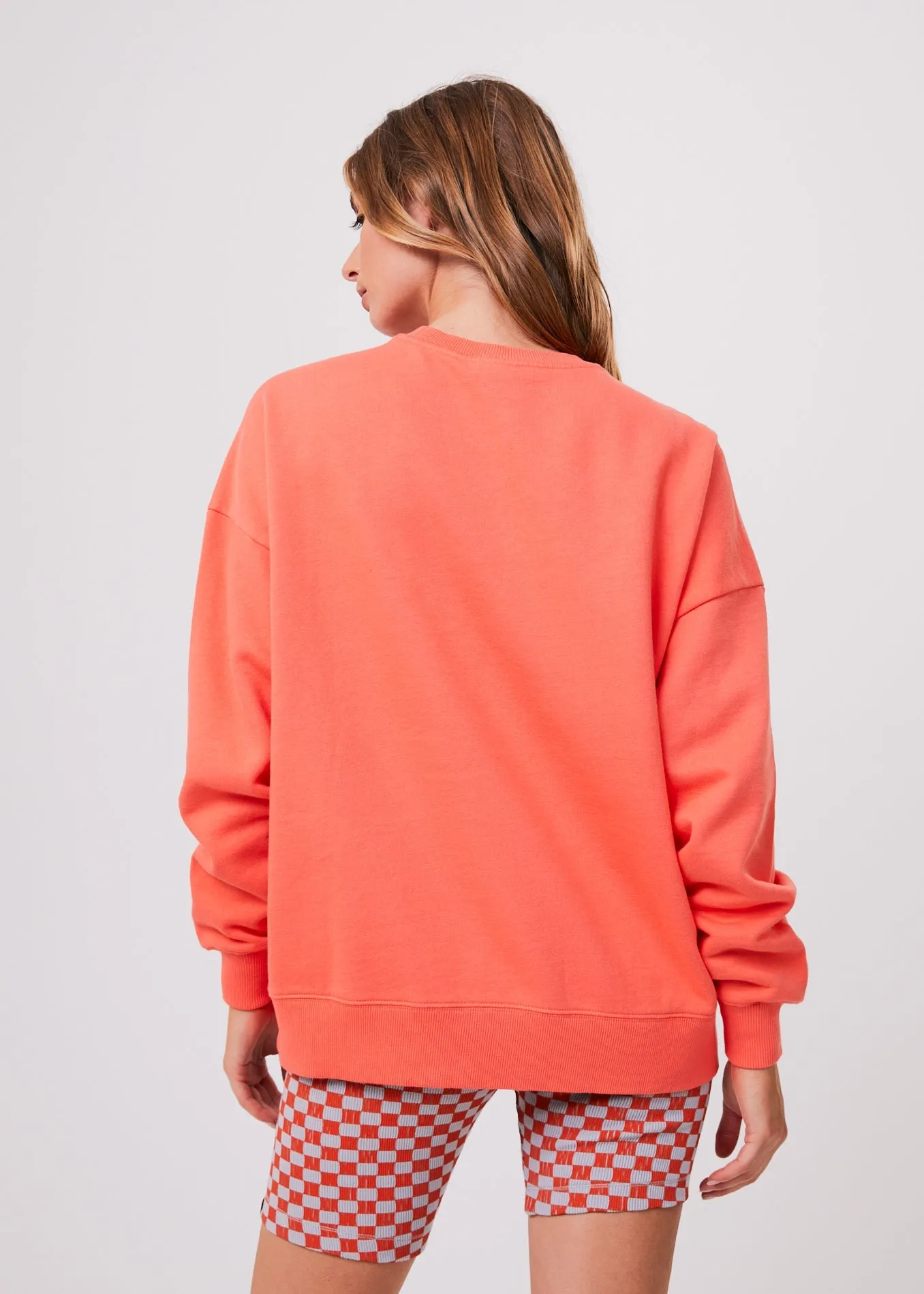 Afends Womens Carvings - Recycled Slouchy Crew Neck Jumper - Coral