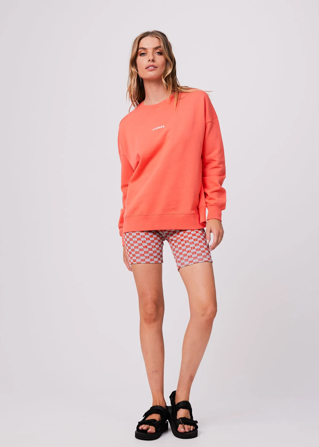 Afends Womens Carvings - Recycled Slouchy Crew Neck Jumper - Coral