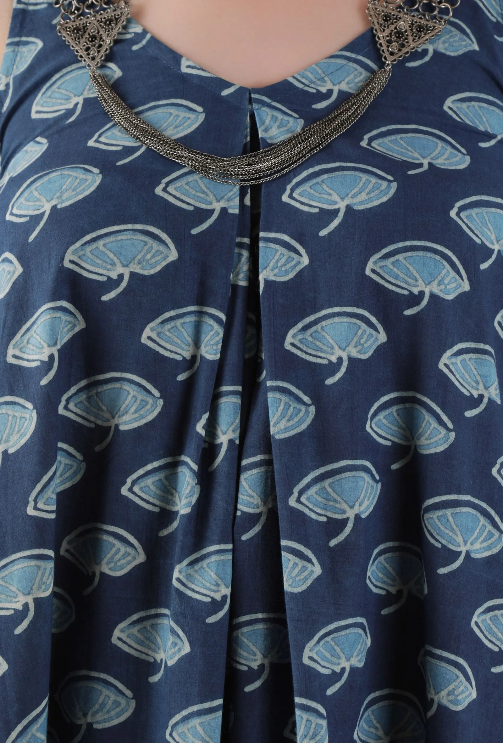 Akshita Indigo Buta Print Side Gather Kurta Dress