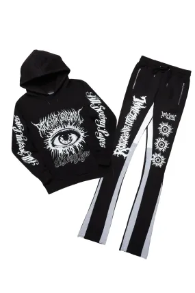 All Seeing Eyes Vintage Black Super Stacked Flare Track Pant Set