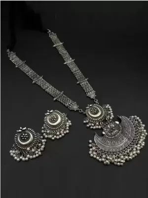 Alloy Silver Plated Oxidised Jewellery Set