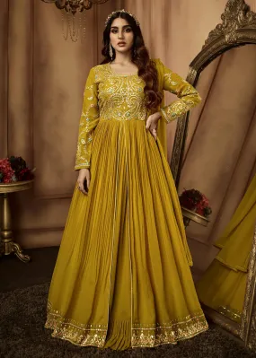 Astounding Mustard Yellow Sequins Wedding Festive Anarkali Suit