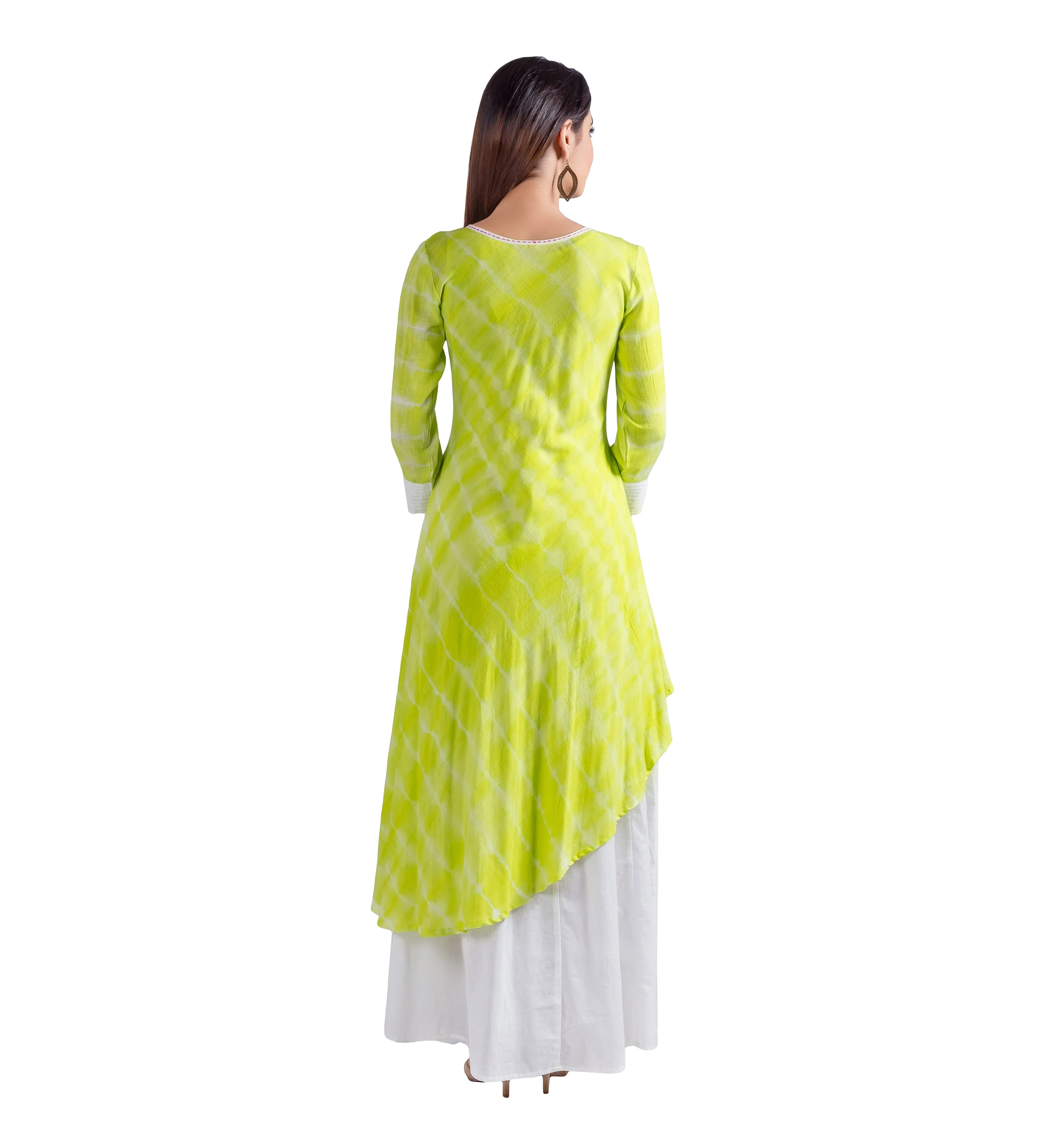 Asymmetrical Lime Tie And Dye Indo Western Dress