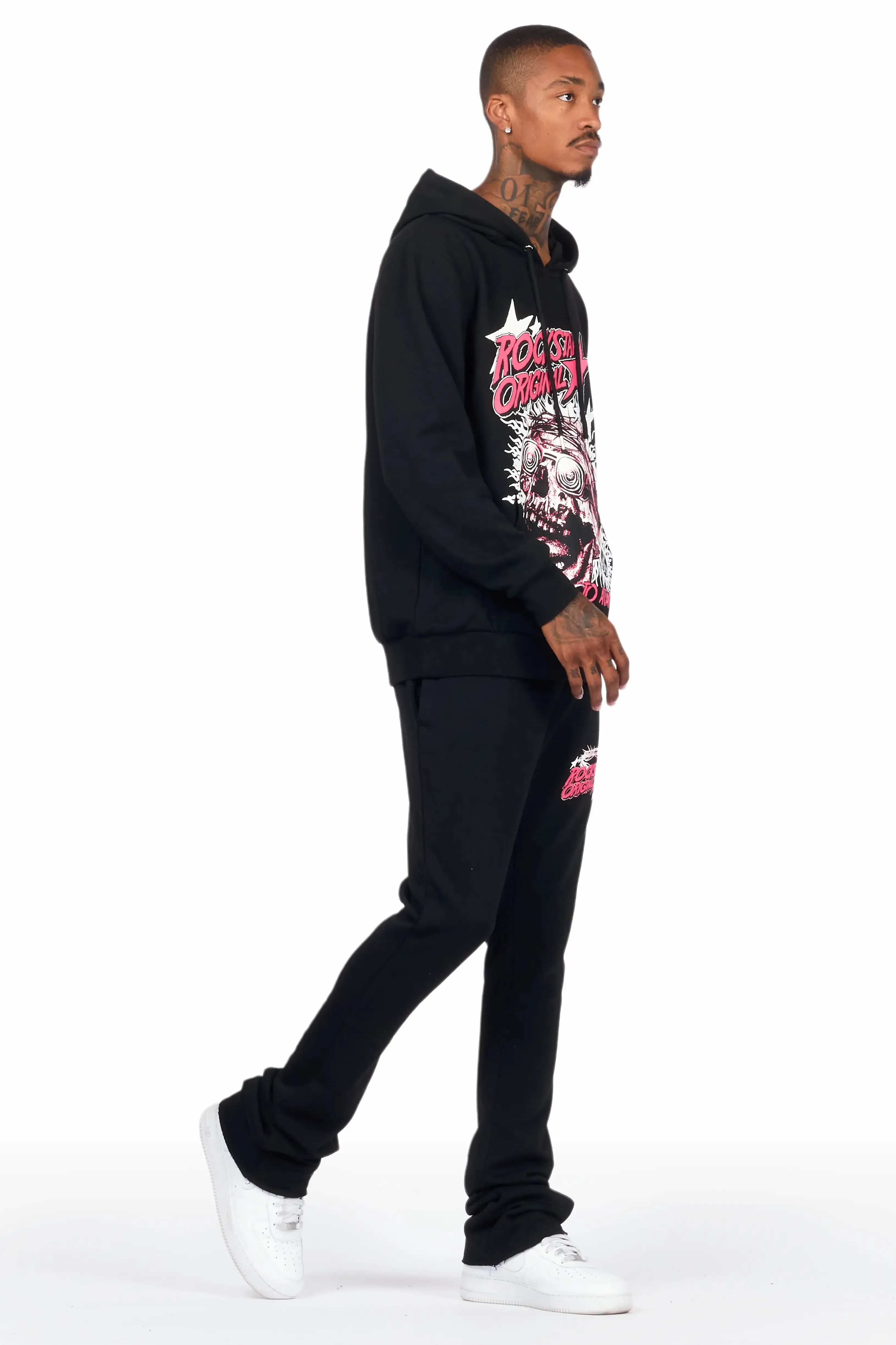 Austell Black Hoodie/Stacked Flare Pant Track Set