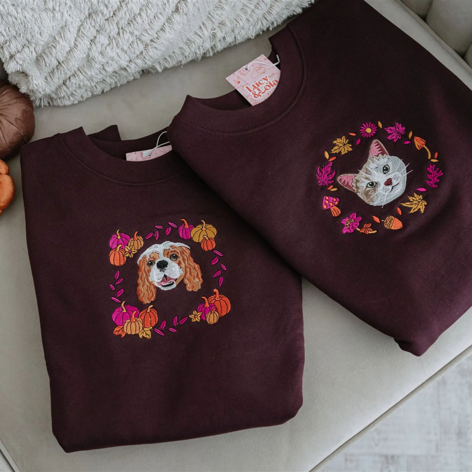 Autumn Design Embroidered Pet Portrait Organic Sweatshirt