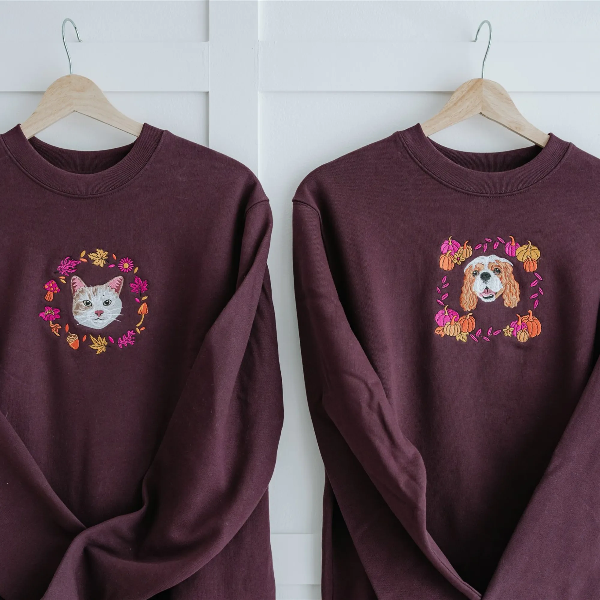 Autumn Design Embroidered Pet Portrait Organic Sweatshirt