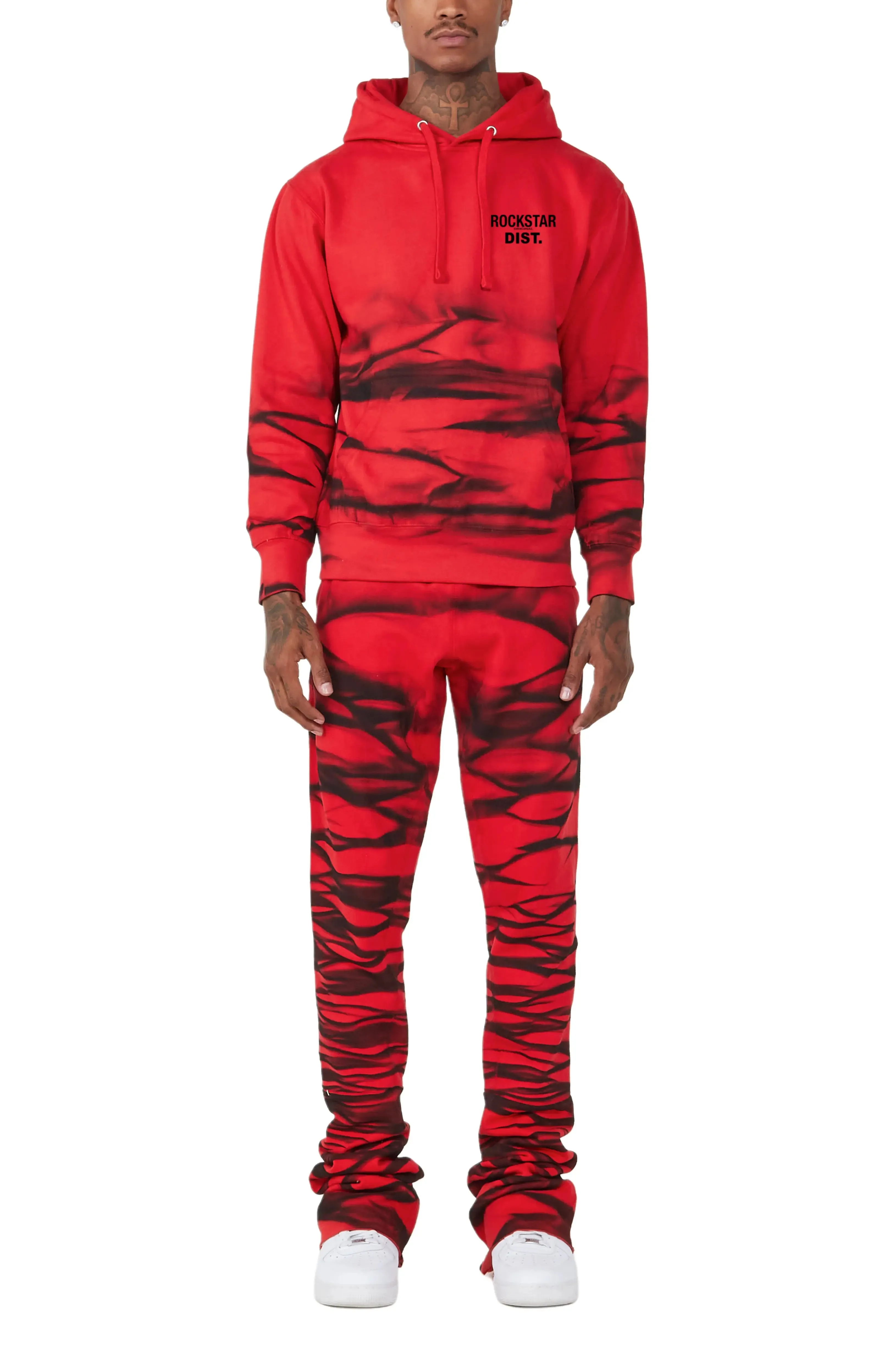 Ayden Red Graphic Hoodie Super Stacked Flare Pant Set