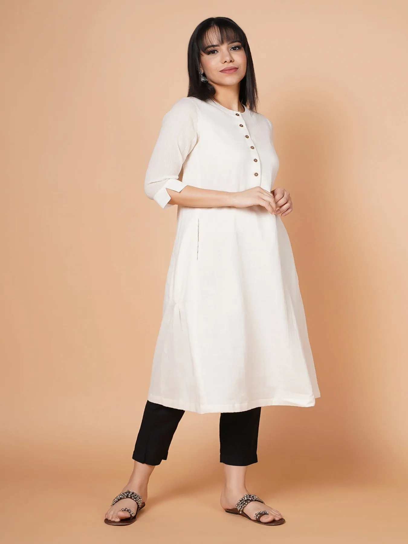 Barara Ivory Solid A-line Kurta 