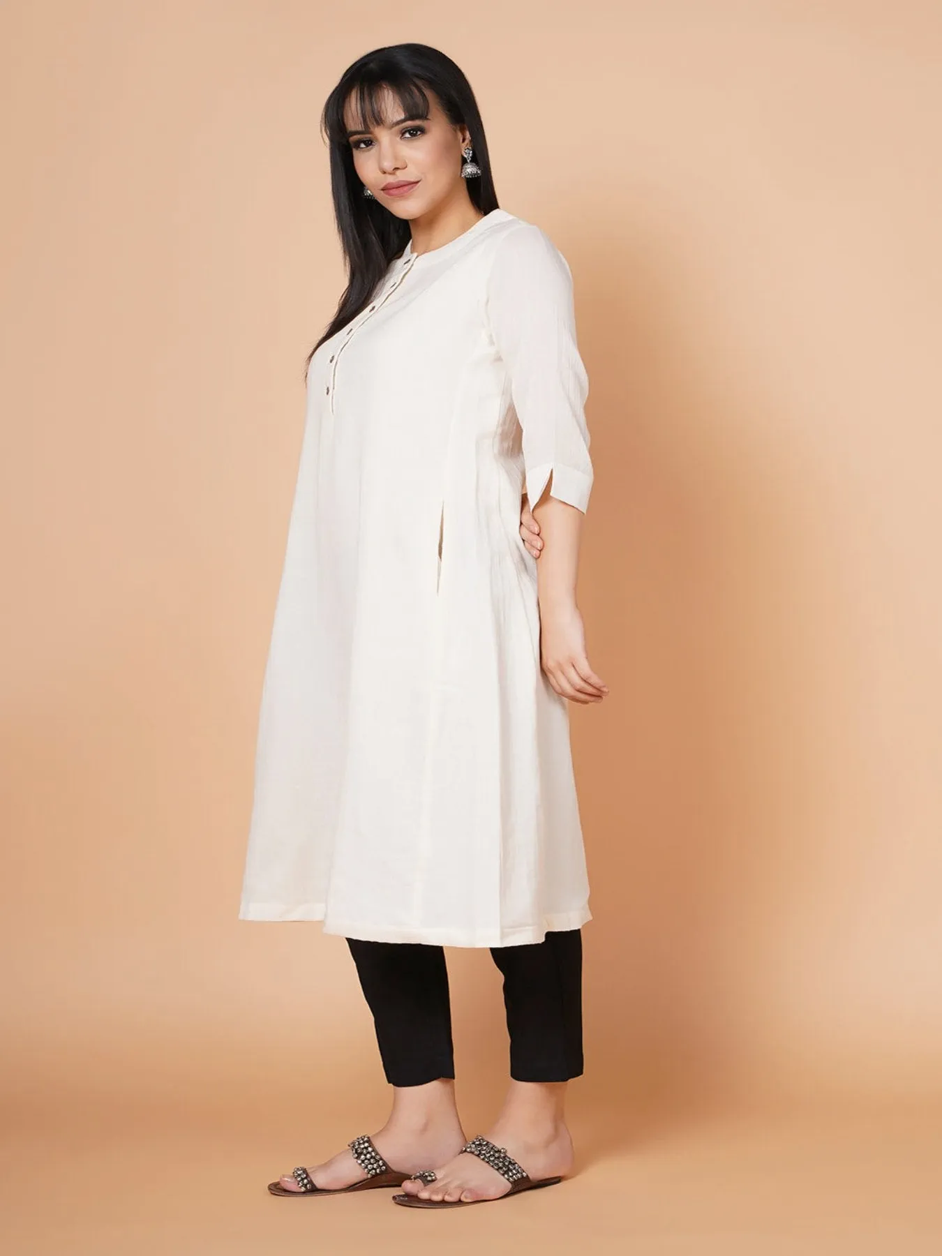 Barara Ivory Solid A-line Kurta 