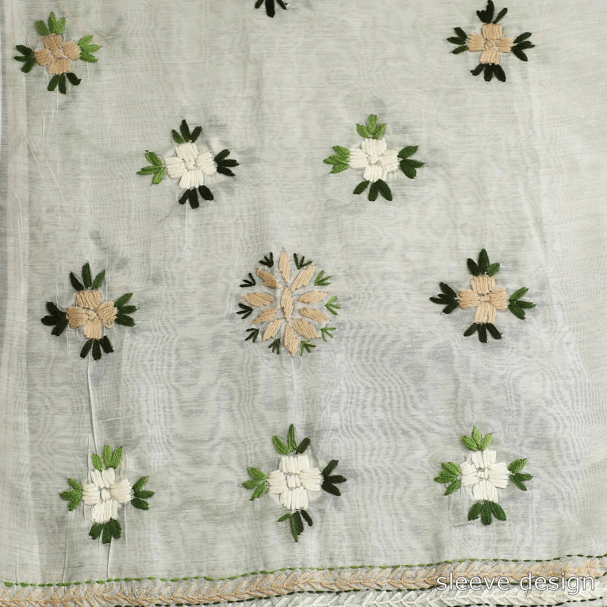 Beige - 3pc Hand Embroidery Silk Cotton Phulkari Dress Material 07