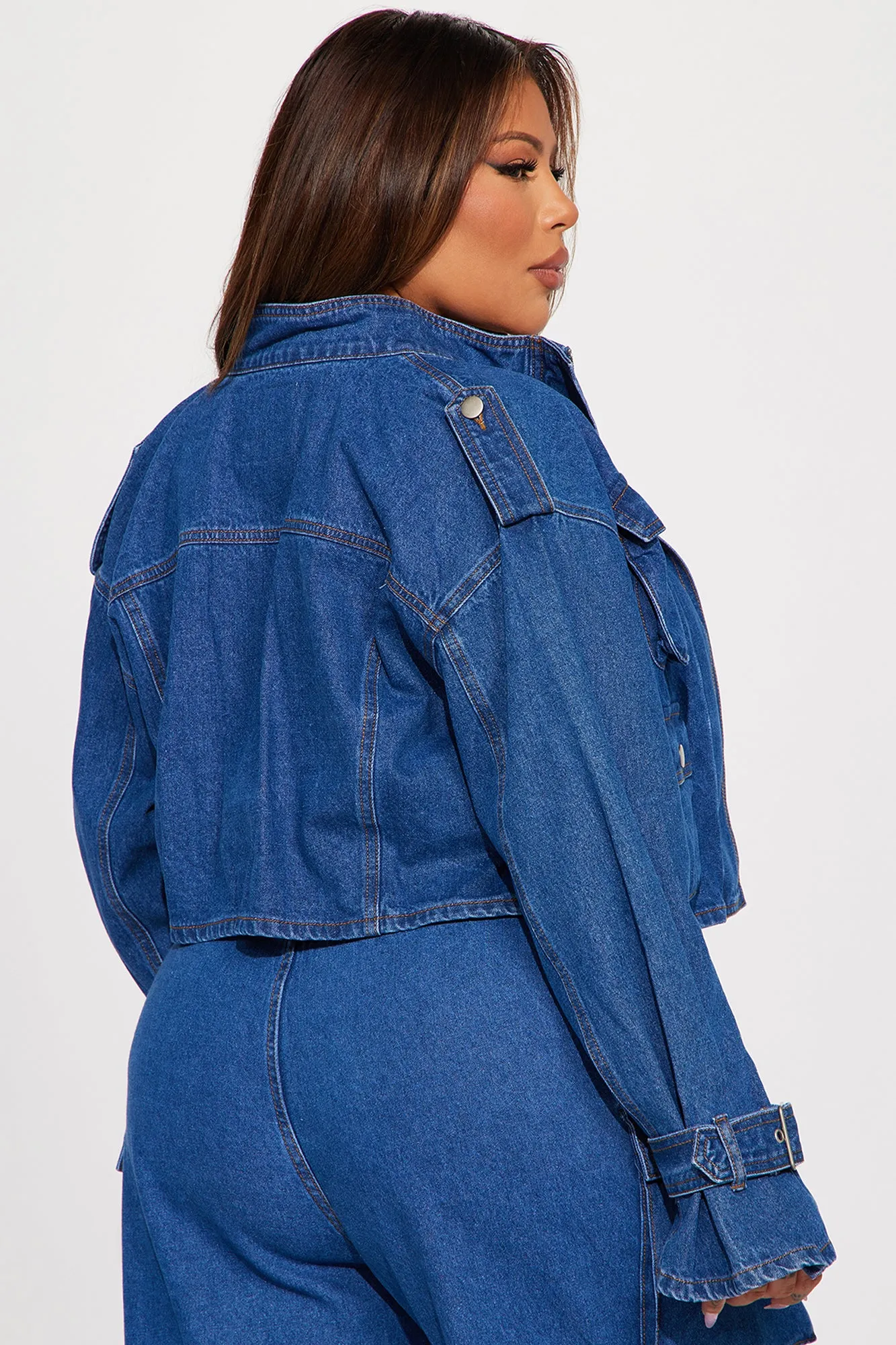 Billie Cropped Cargo Jacket - Medium Wash