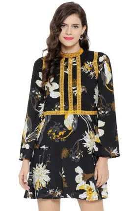 Black & Yellow Floral Skater Dress