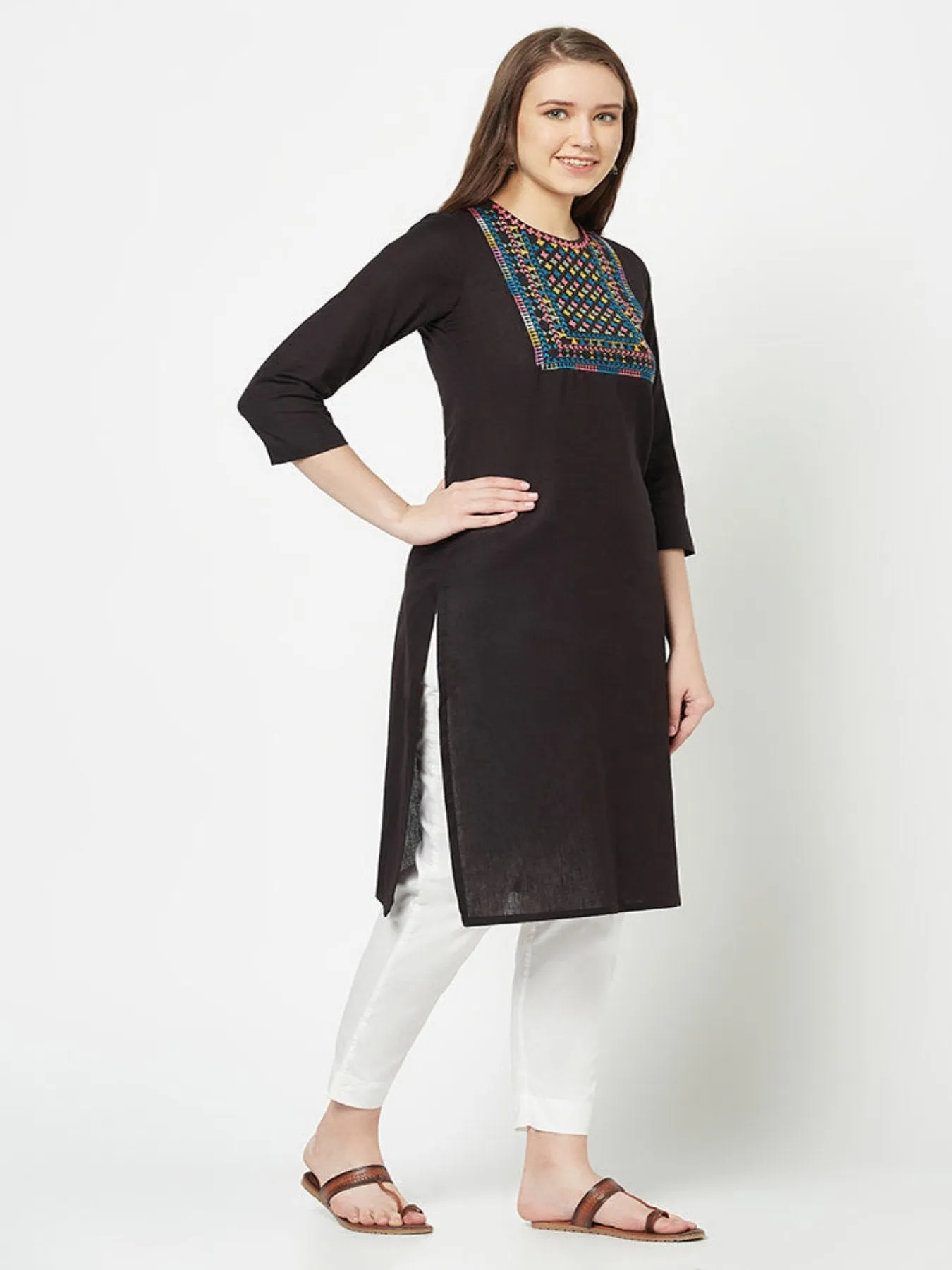 Black Kurta with Yoke Embroidery Work