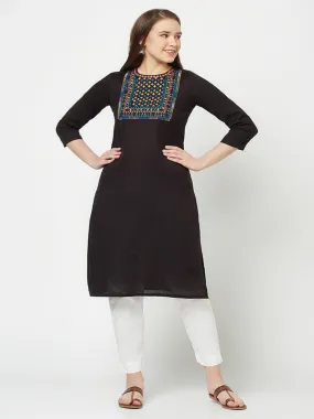 Black Kurta with Yoke Embroidery Work