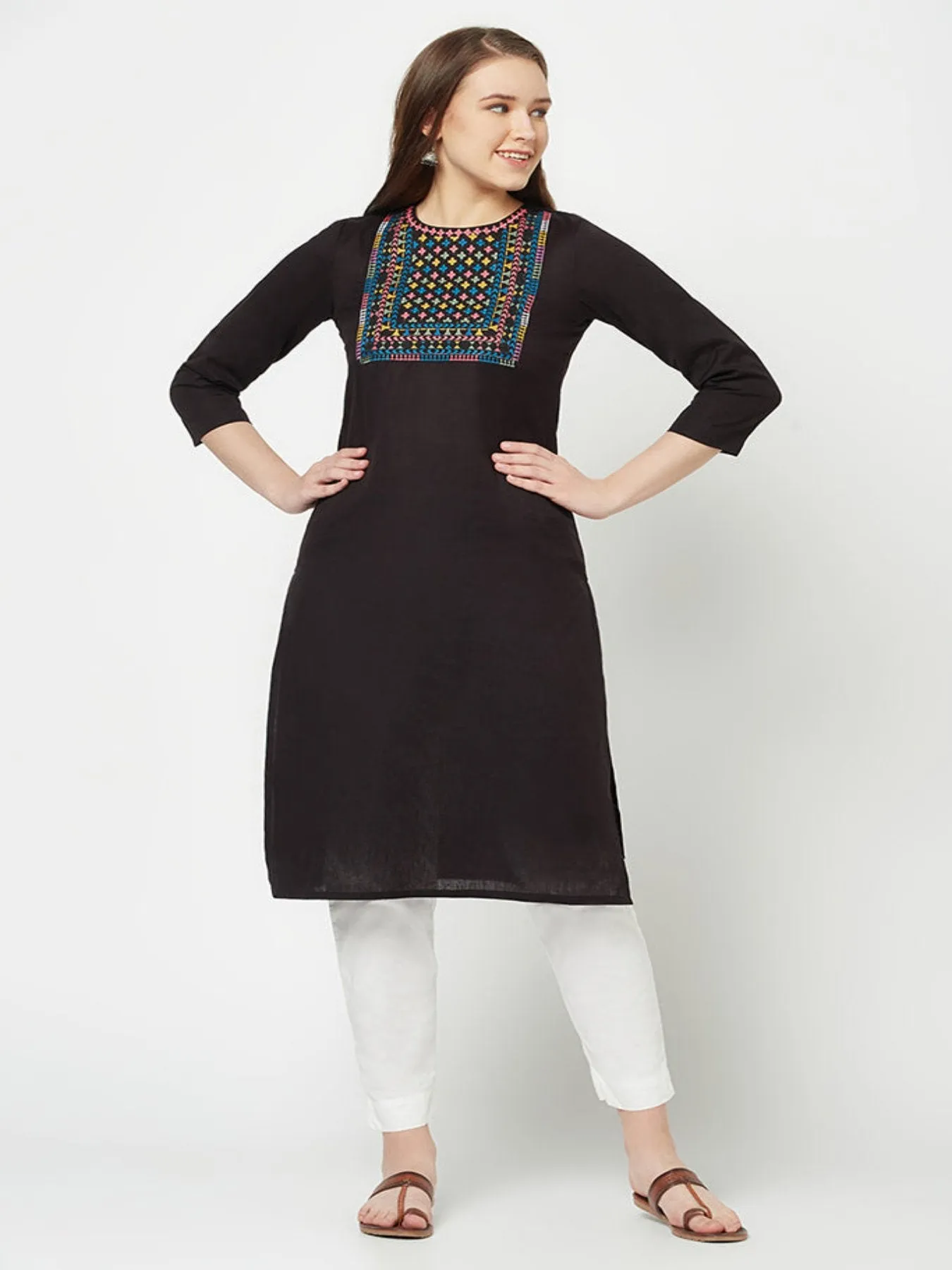 Black Kurta with Yoke Embroidery Work