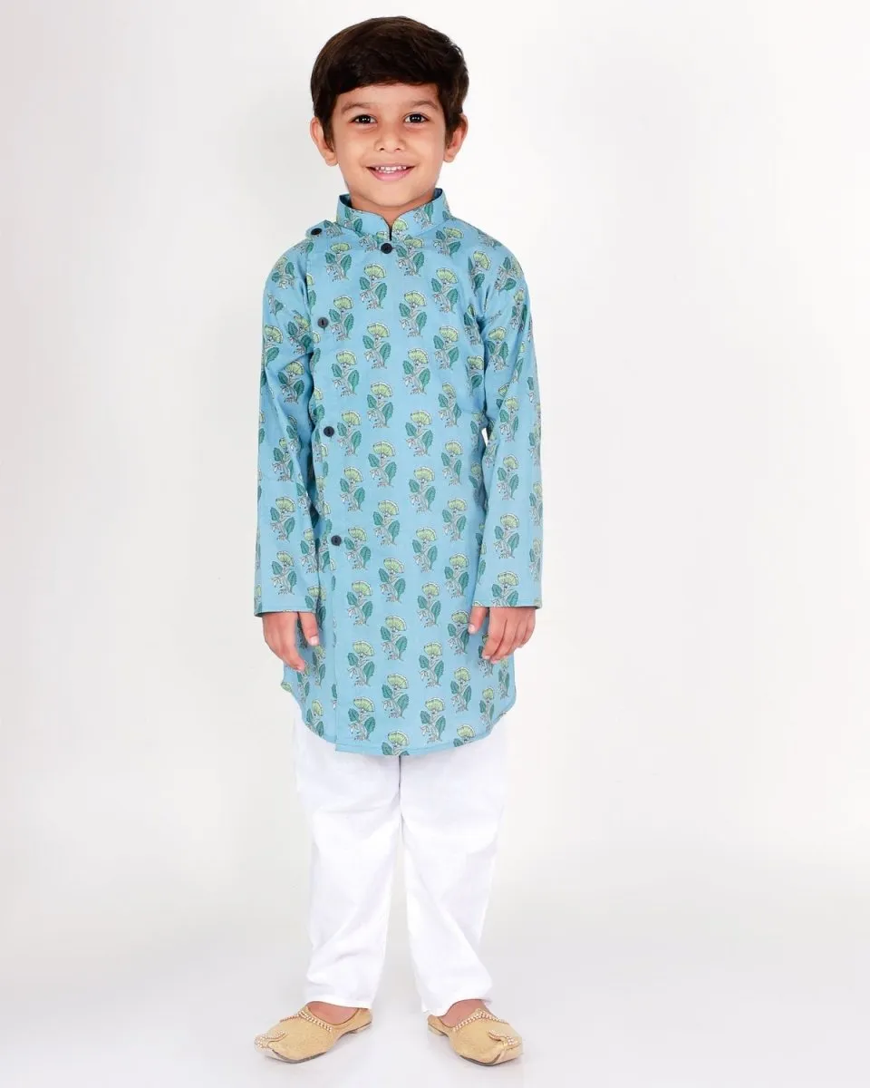 Blue Haze Floral Boys Pajama Kurta Set