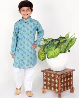 Blue Haze Floral Boys Pajama Kurta Set