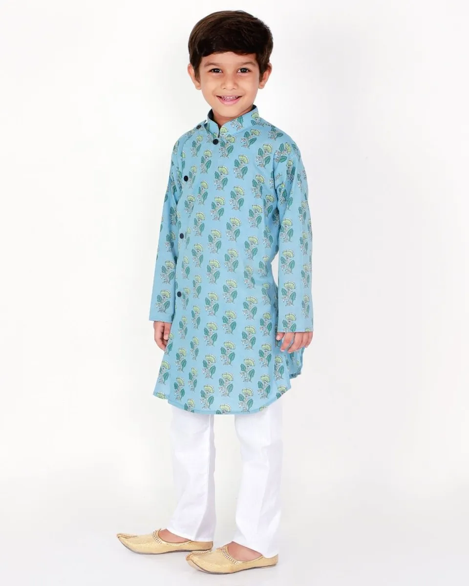 Blue Haze Floral Boys Pajama Kurta Set