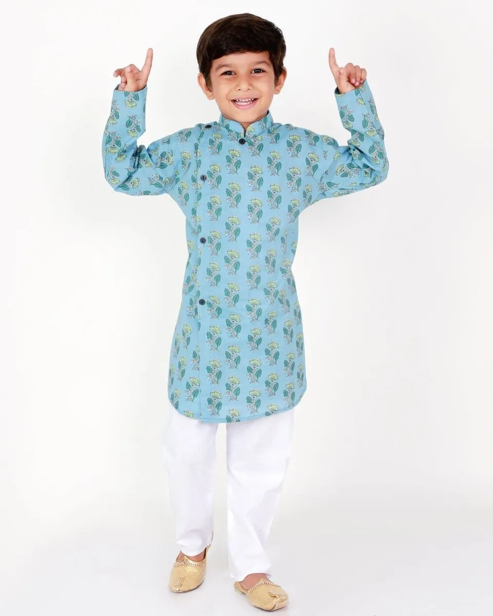 Blue Haze Floral Boys Pajama Kurta Set