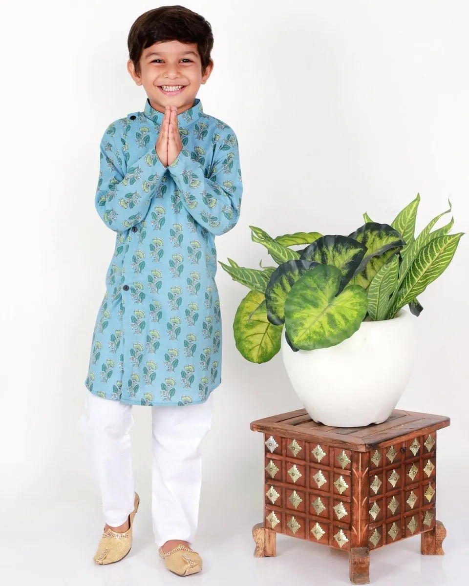 Blue Haze Floral Boys Pajama Kurta Set