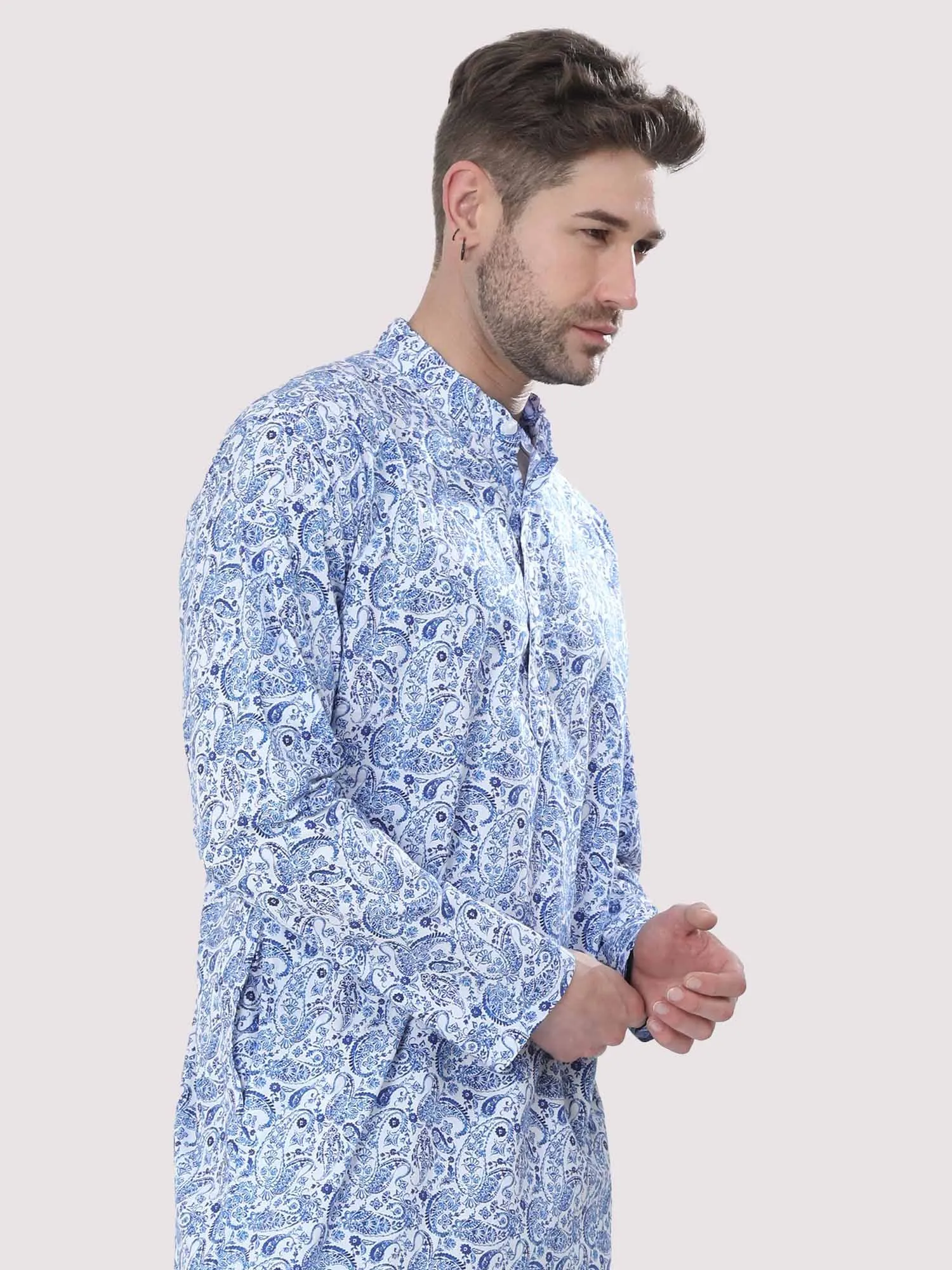 Blue Ikat Printed Kurta