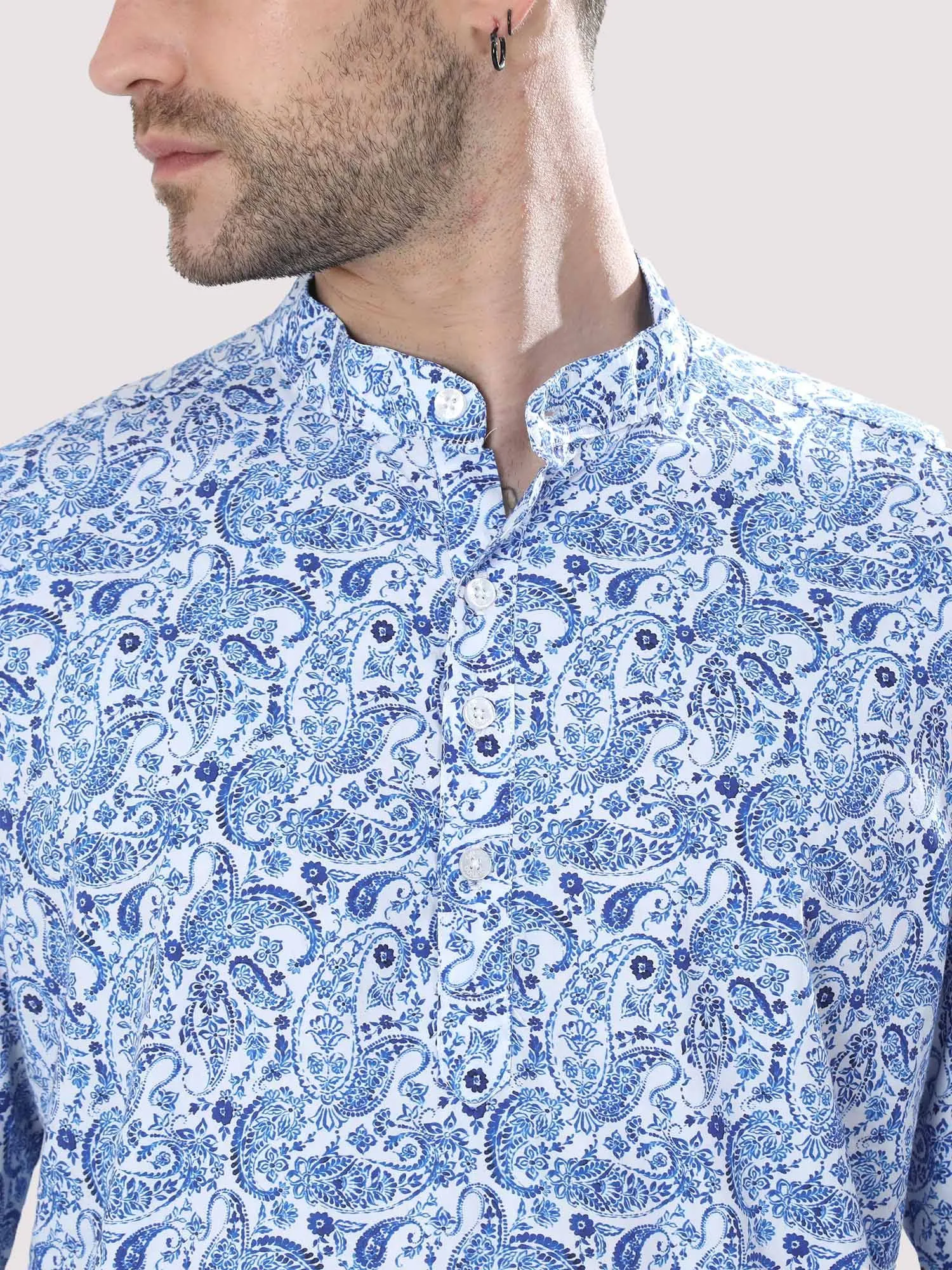 Blue Ikat Printed Kurta