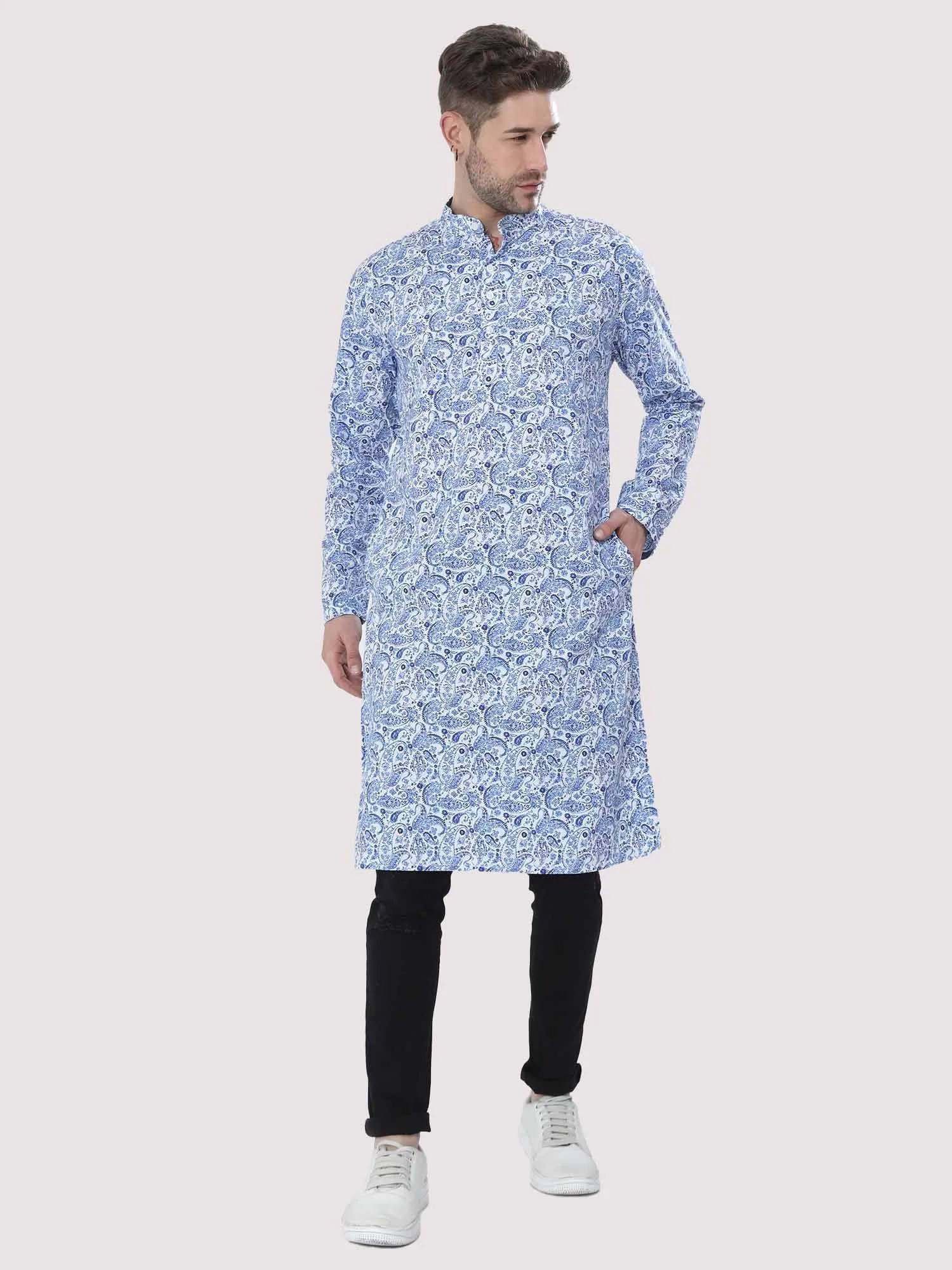 Blue Ikat Printed Kurta