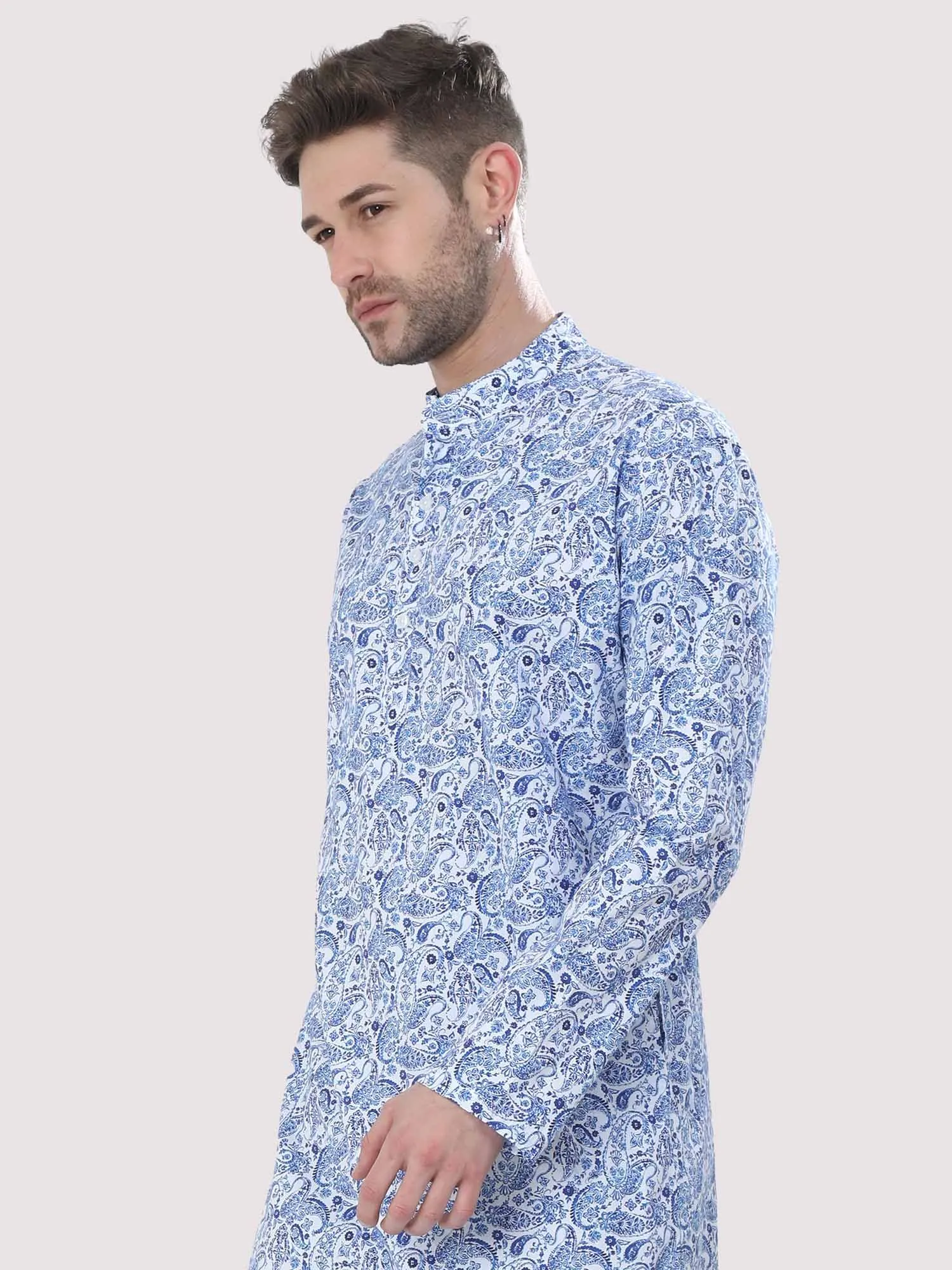 Blue Ikat Printed Kurta