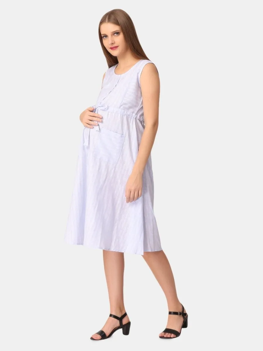 Blue Shimmer Yarn Dyed Stripe Maternity and Nursing Dress