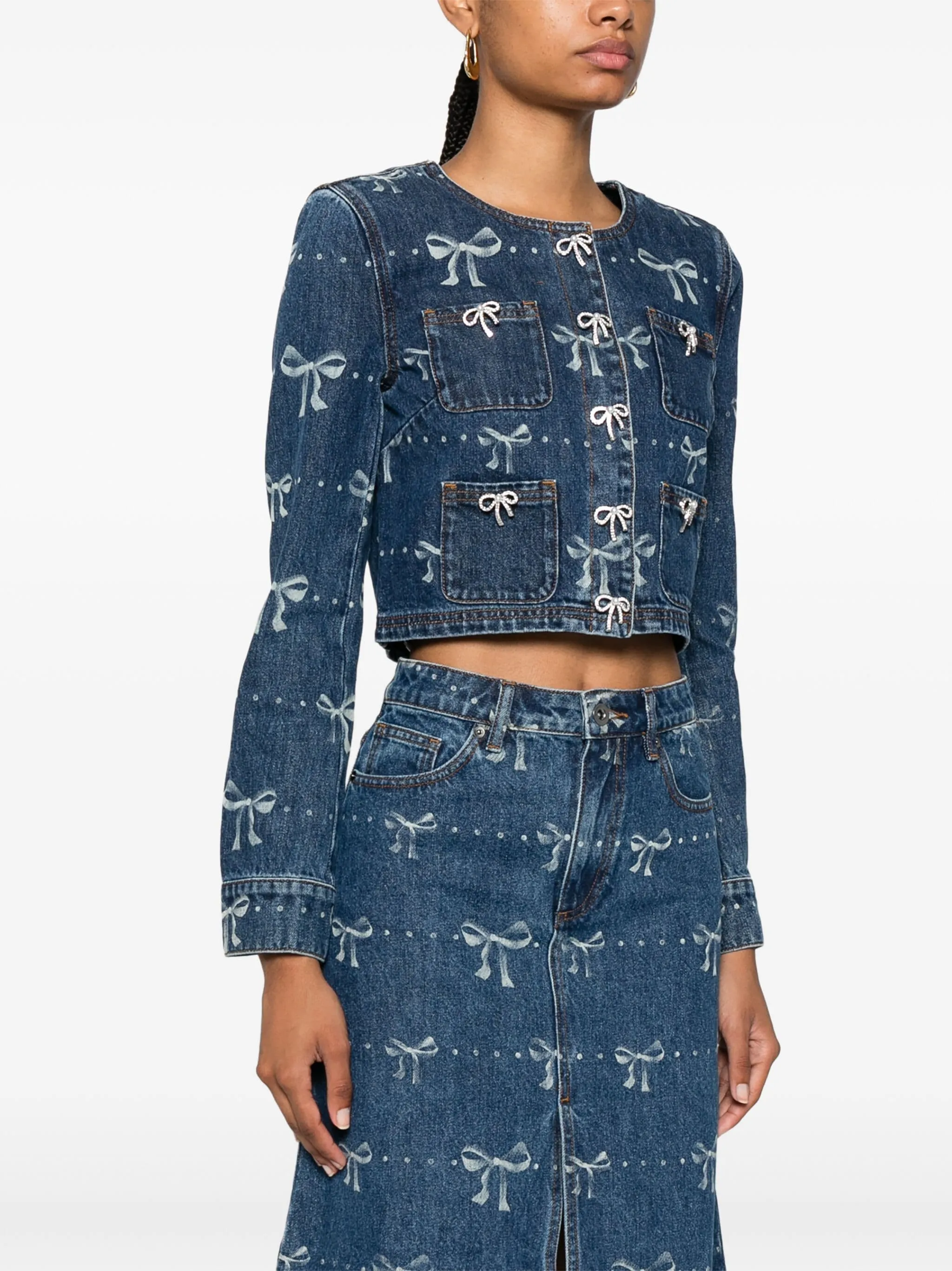 Bow Print Denim Jacket