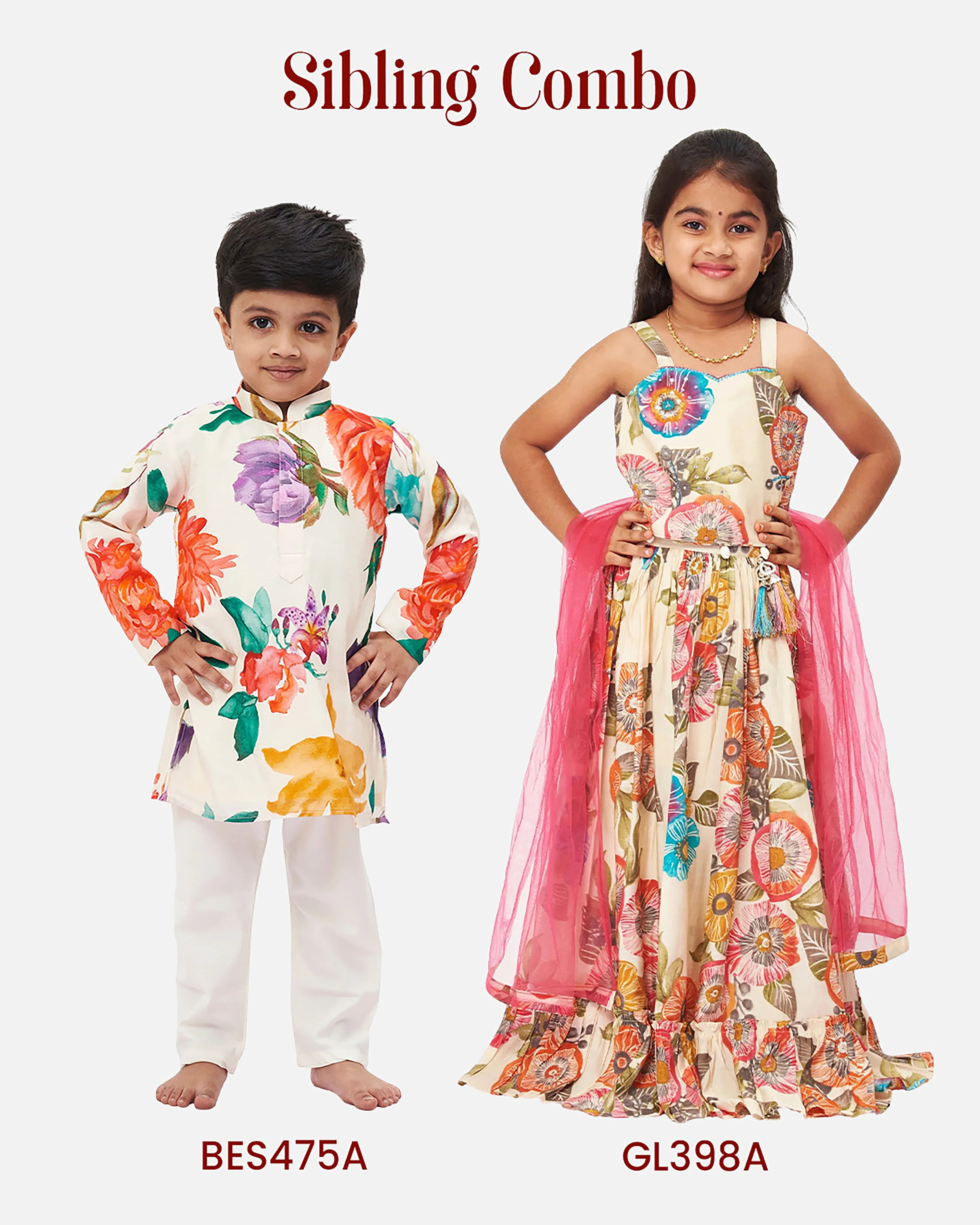 Boys' Vibrant Floral Ethnic Kurta with White Pants Set