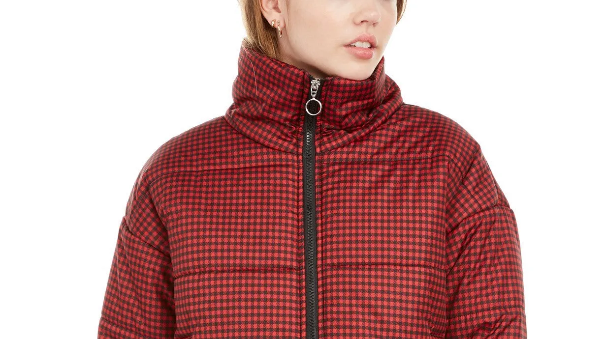 Celebrity Women's Pink Juniors' Plaid Puffer Coat Red