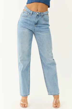 Ceros Light Wash High Rise Cut Out Waist Denim Jeans