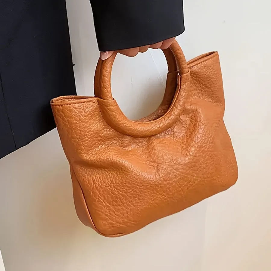 Chic Vintage-Inspired Women's Handbag with Detachable Strap - Soft Faux Leather, Zip Closure, Perfect for Everyday & Commute