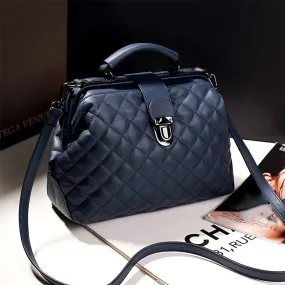 Chic Women's Fashion Handbag - Simple Autumn & Winter Diamond Quilted Crossbody Bag with Detachable Strap, Kiss Lock Closure, Polyester Lining, PU Material in Black, Blue, White, Burgundy; Care Instructions: See Label