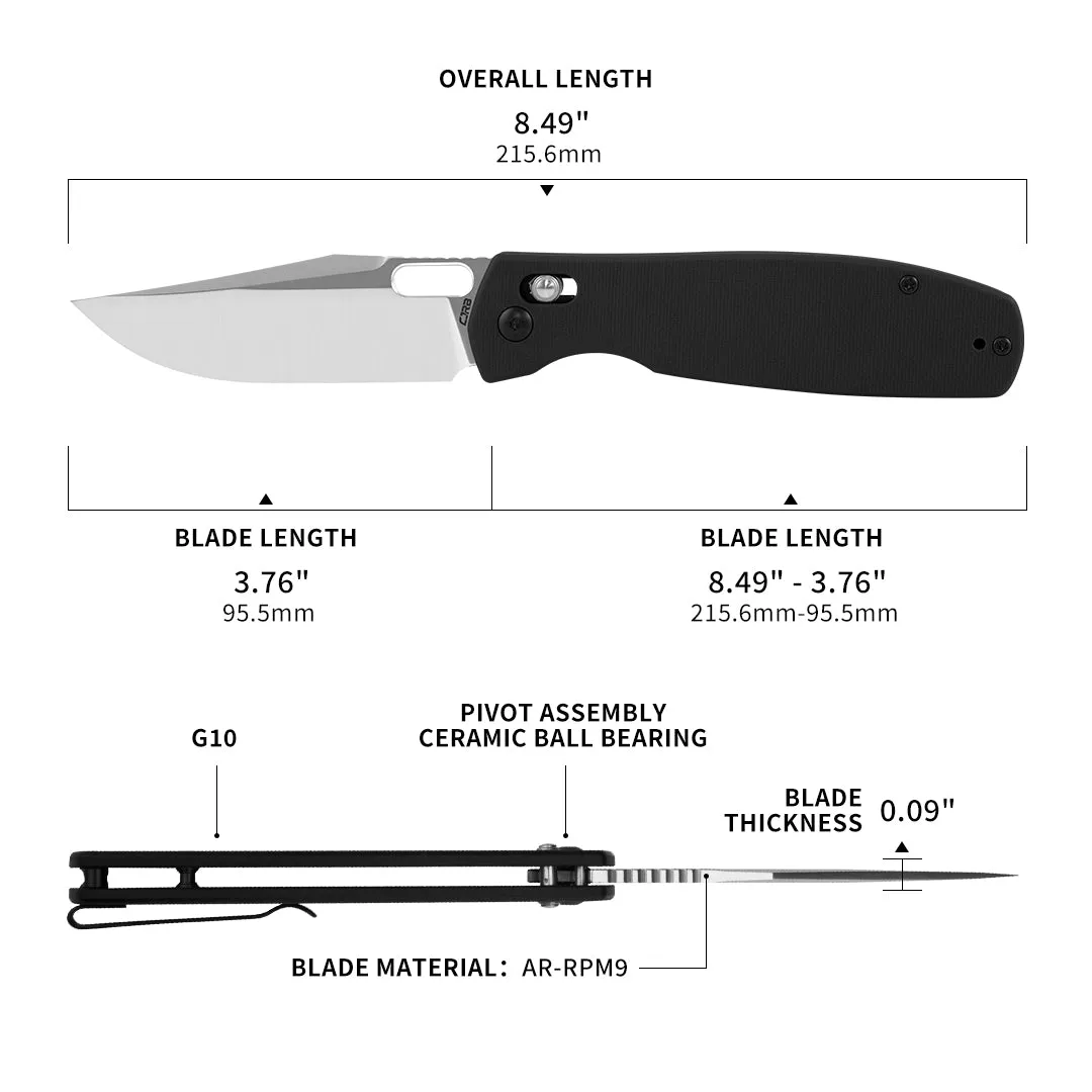 CJRB Prado J1936 AR-RPM9 Steel Blade G10 Handle Crossbar Lock Folding Knives