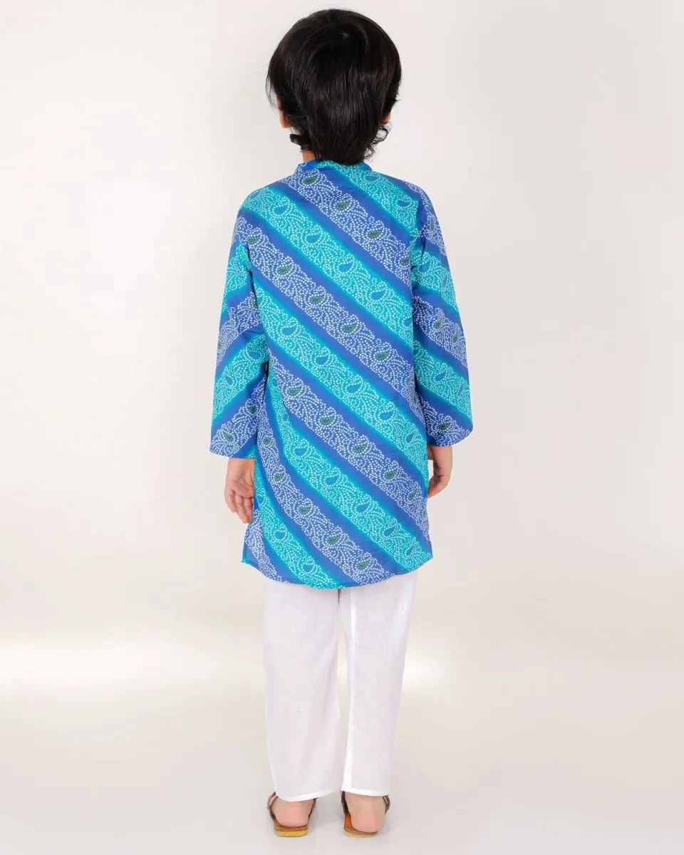 Classic Blue Lehariya Boys Pajama Kurta Set