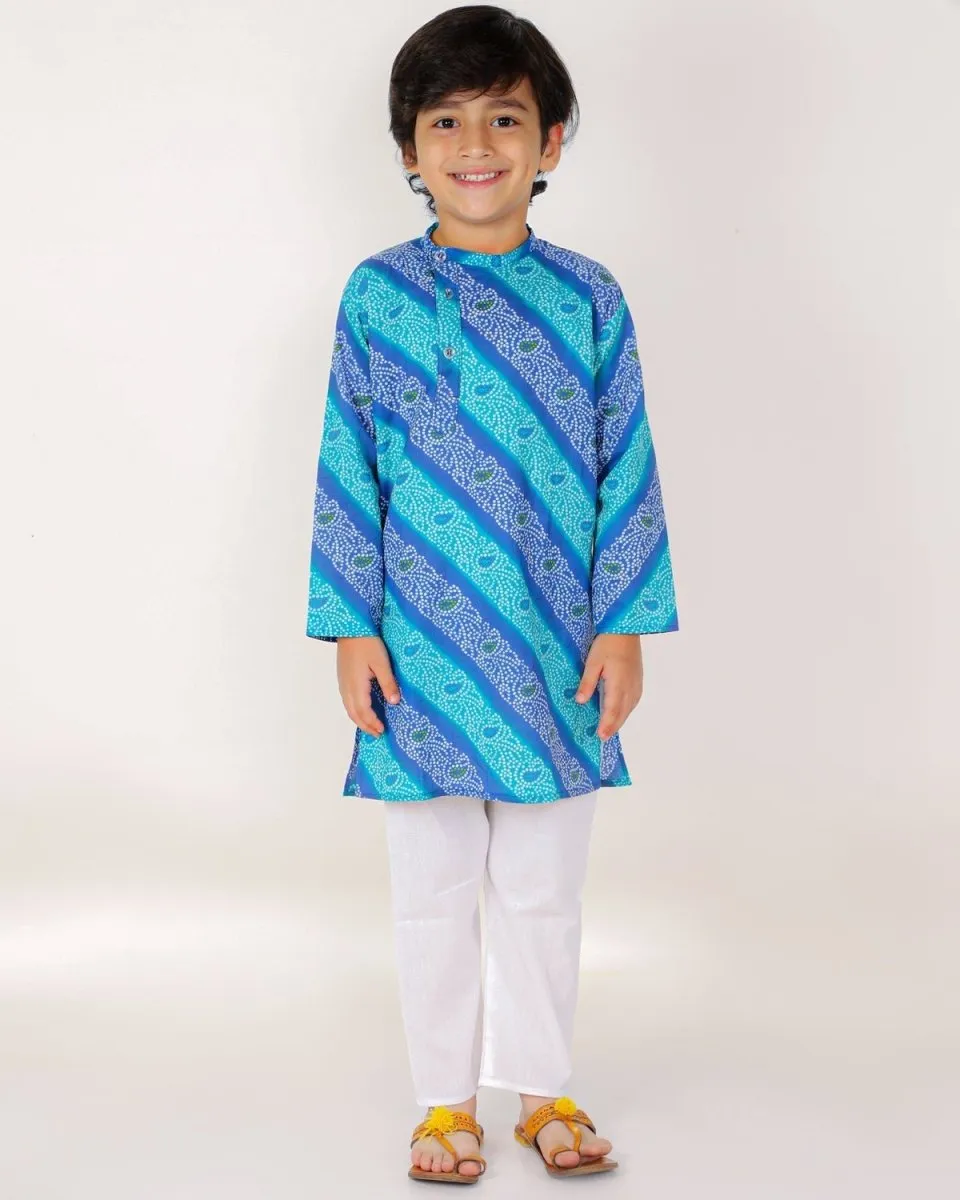 Classic Blue Lehariya Boys Pajama Kurta Set